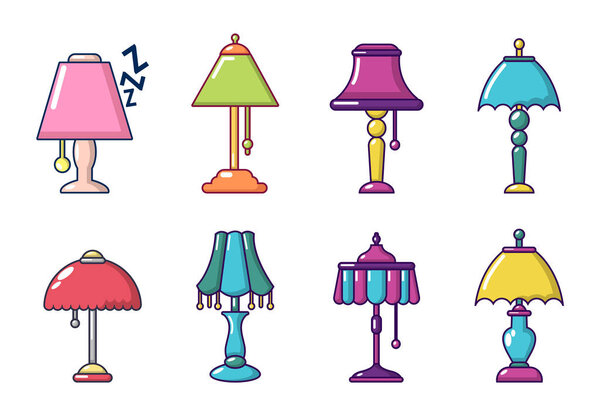 Lamp icon set, cartoon style