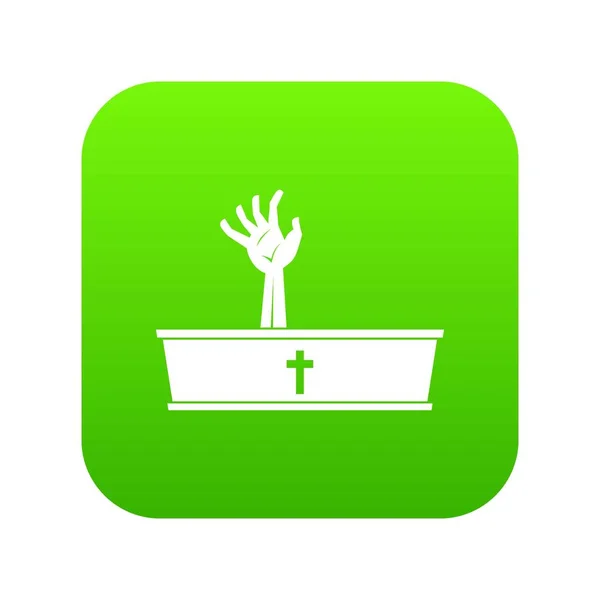 Zombie hand die uit zijn kist pictogram digitale groen — Stockvector