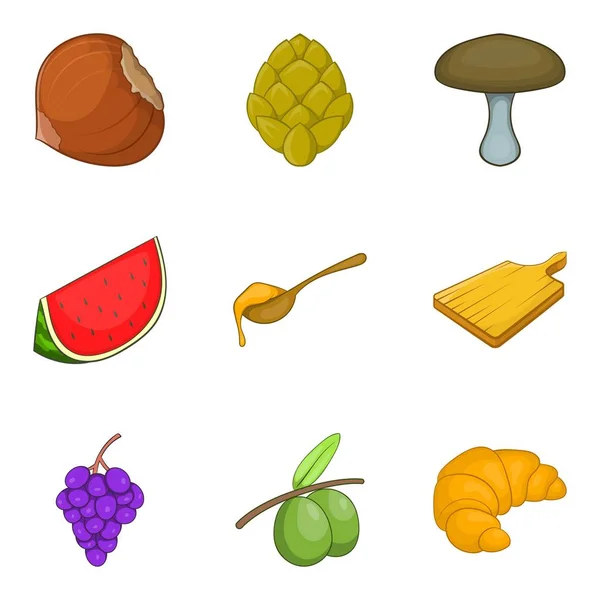 Conjunto de ícones de dieta vegetal, estilo cartoon — Vetor de Stock
