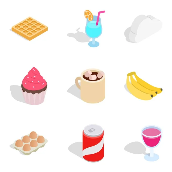 Set di icone per la colazione alla frutta, in stile isometrico — Vettoriale Stock