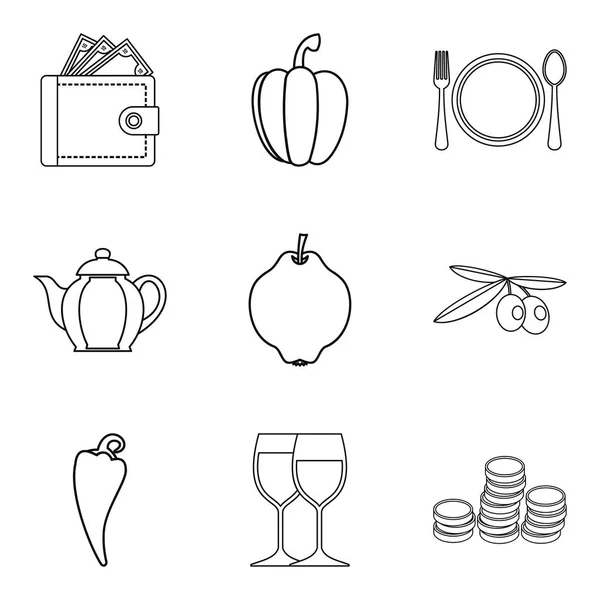 Dietary cafe icons set, outline style — Stock Vector