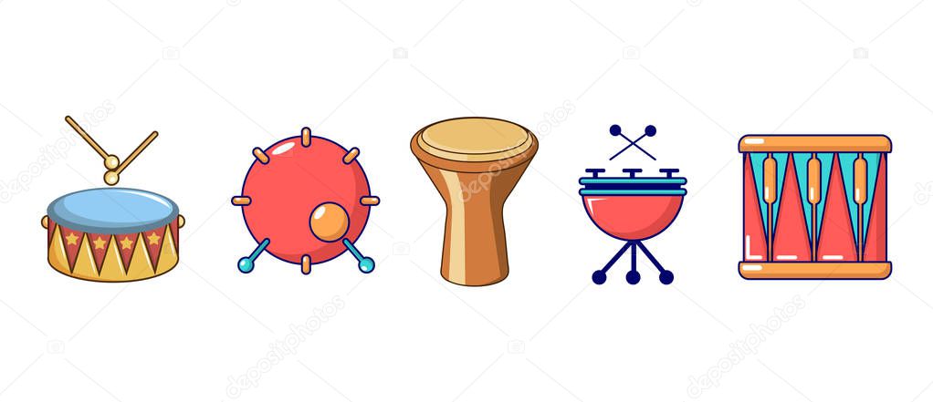 Drums icon set, cartoon style