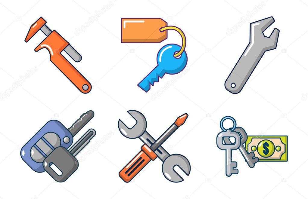 Keys icon set, cartoon style