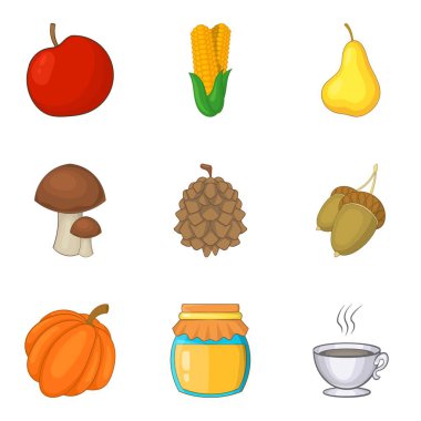 Yeterli beslenme Icons set, karikatür tarzı