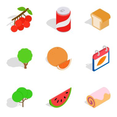Tropikal gıda Icons set, izometrik stili