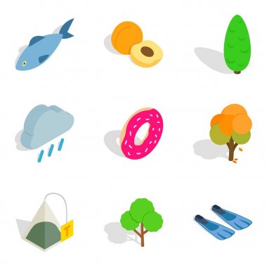 Yeme açık havada Icons set, izometrik stili