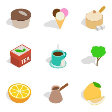 Çay keyfi Icons set, izometrik stili