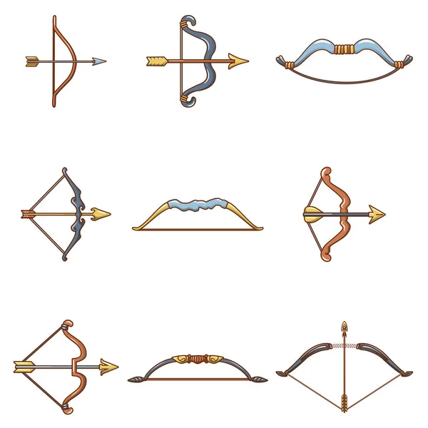 Bow arrow weapon icons set, cartoon style — Stock Vector