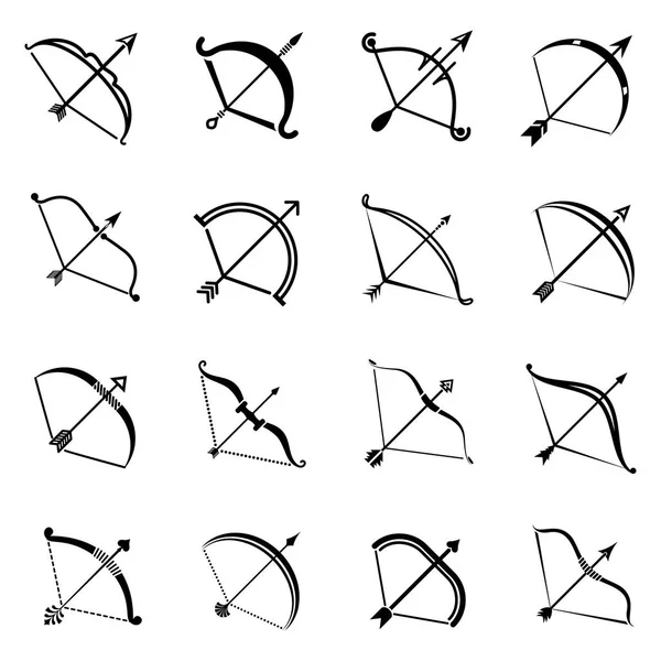 Ensemble d'icônes d'armes à flèche d'arc, style simple — Image vectorielle