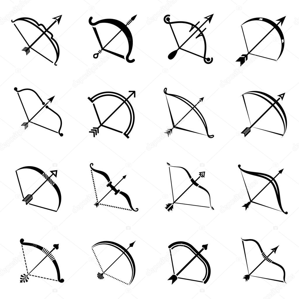 Bow arrow weapon icons set, simple style