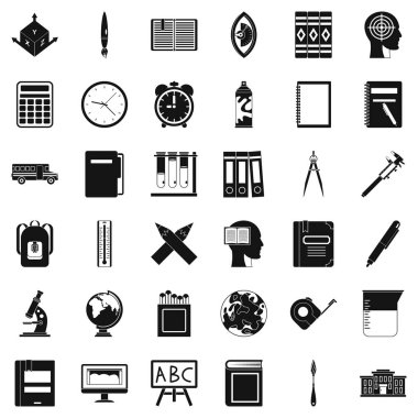 Okul Icons set, basit tarzı