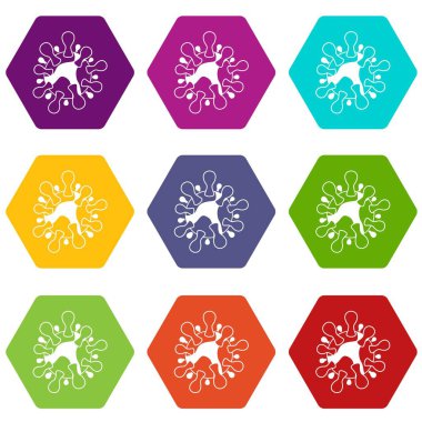 Renk altı yüzlü AIDS virüsü Icon set
