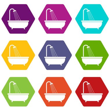 Renk altı yüzlü duş Icon set