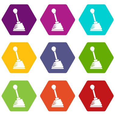 Renk altı yüzlü dişli sopa Icon set