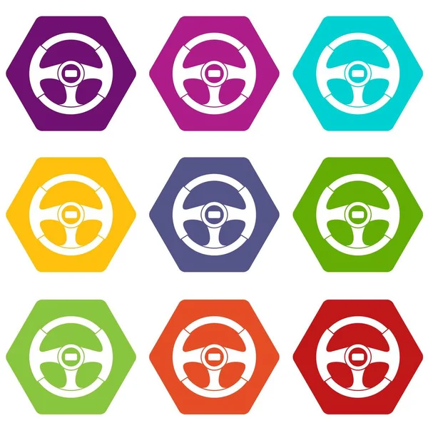 Auto volante icona set colore esaedro — Vettoriale Stock