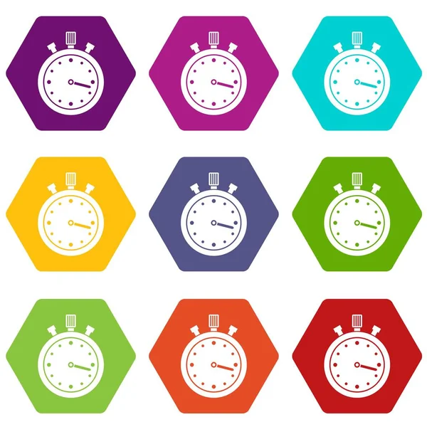 Horloge icône ensemble couleur hexaèdre — Image vectorielle