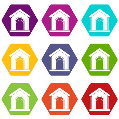 Renk altı yüzlü oyuncak ev Icon set