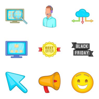 Kişisel bilgisayar Icons set, karikatür tarzı