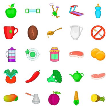 Düşük kalorili gıda Icons set, karikatür tarzı