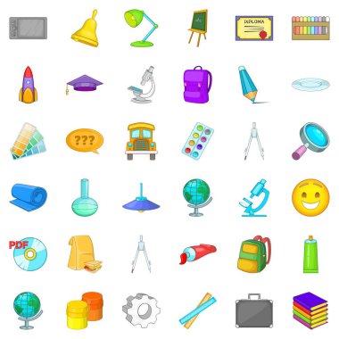 Okul otobüsü Icons set, karikatür tarzı