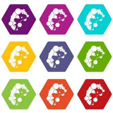 Renk altı yüzlü hücre virüs Icon set