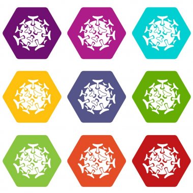 Viral bakteri renk altı yüzlü Icon set