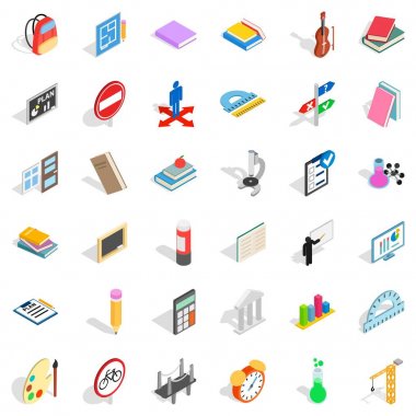 Okul kitap Icons set, izometrik stili