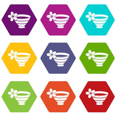 Spa simge kümesi renk altı yüzlü için su ile kase