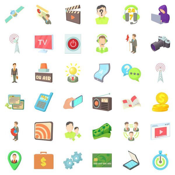 Media representatives icons set, cartoon style