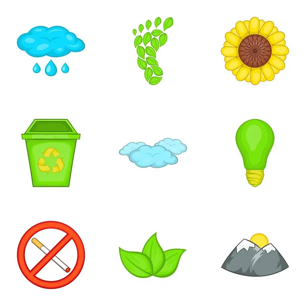 Monitoraggio delle icone ambientali set, stile cartone animato — Vettoriale Stock