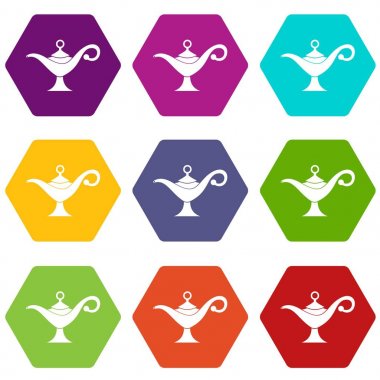 Renk altı yüzlü Orta Doğu Petrol lamba Icon set