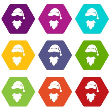 Noel Baba'nın ponpon ile kap ve simge kümesi renk altı yüzlü sakal