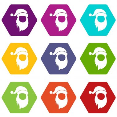 Noel Baba'nın ponpon ile kap ve simge kümesi renk altı yüzlü sakal