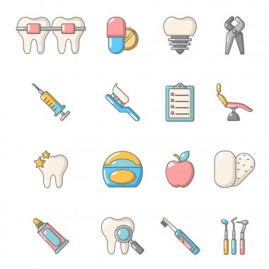 Stomatology diş Icons set, karikatür tarzı