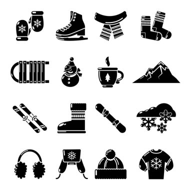 Kış giysileri Icons set, basit tarzı