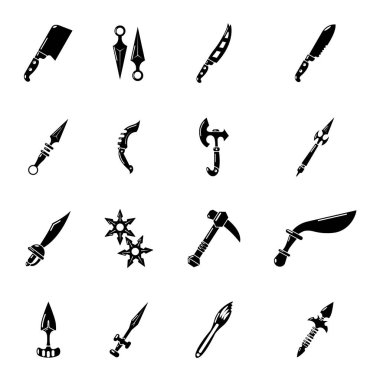 Çelik silah öğeleri Icons set, basit tarzı