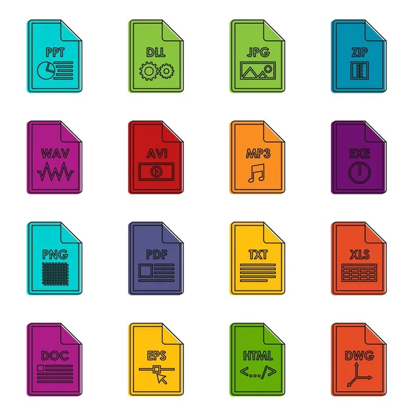 Ícones de formato de arquivo doodle set —  Vetores de Stock