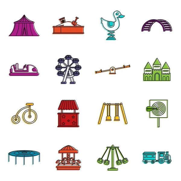 Parc d'attractions icônes doodle ensemble — Image vectorielle