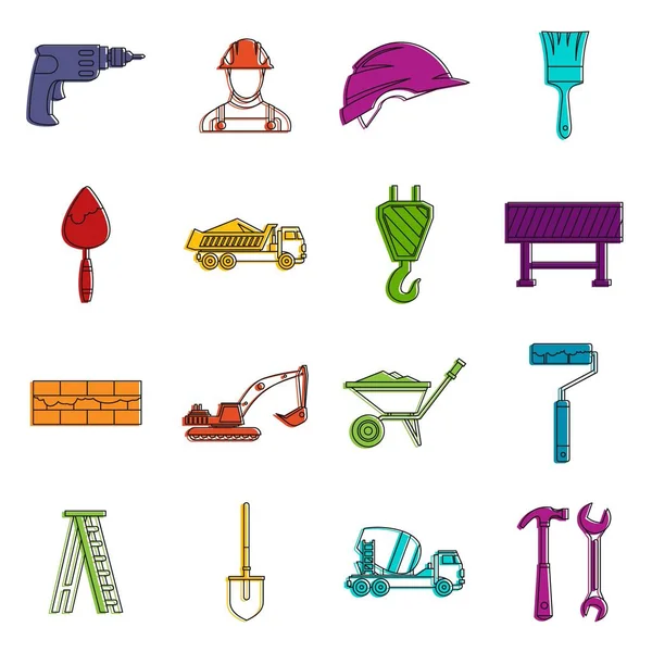 Conjunto de iconos de construcción doodle — Vector de stock