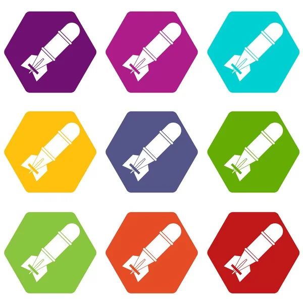 Bombe icône ensemble couleur hexaèdre — Image vectorielle