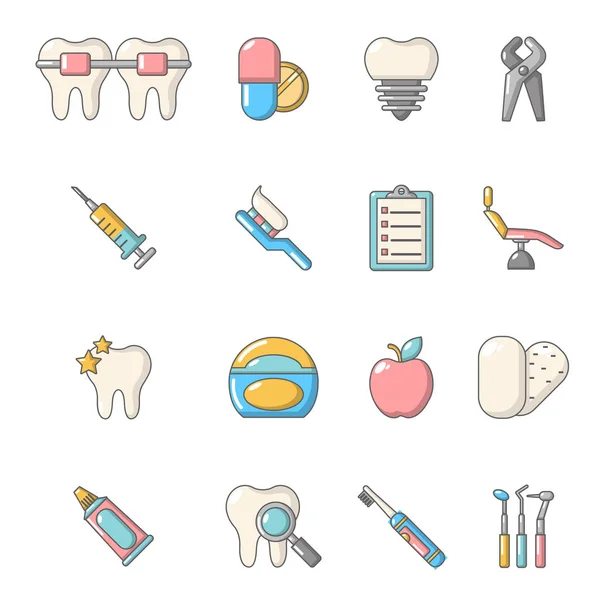 Stomatology dental icons set, cartoon style — Stock Vector