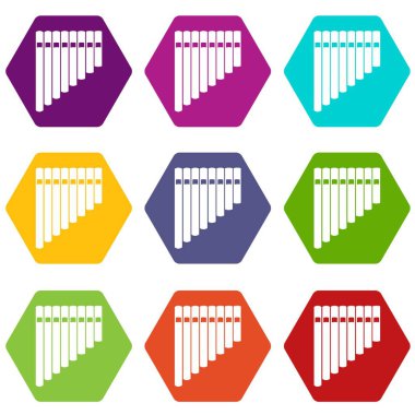 Renk altı yüzlü Pan flüt Icon set