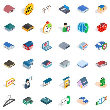 Çatı Icons set, izometrik stili