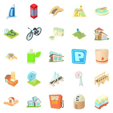 Gelişmiş şehir Icons set, karikatür tarzı