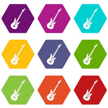 Renk altı yüzlü elektro gitar Icon set
