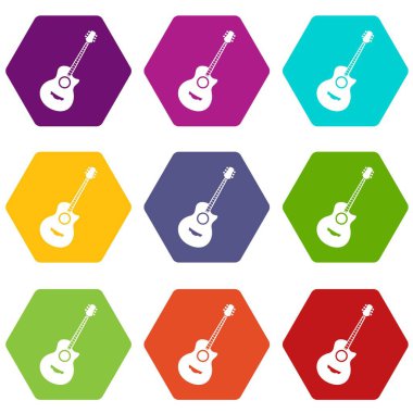 Renk altı yüzlü klasik gitar Icon set