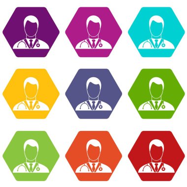 Renk altı yüzlü doktor Icon set