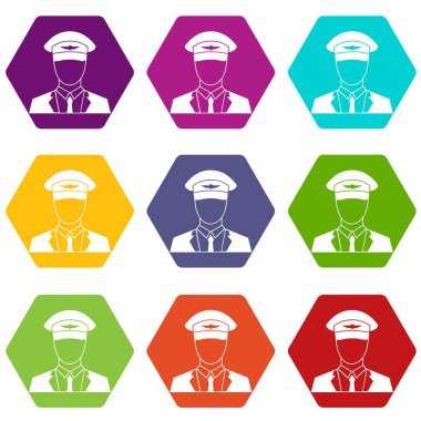 Renk altı yüzlü pilot Icon set