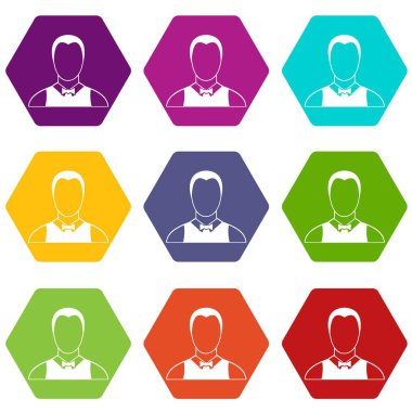 Renk altı yüzlü garson Icon set