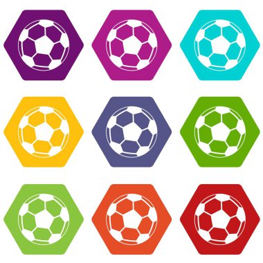Renk altı yüzlü futbol topu Icon set